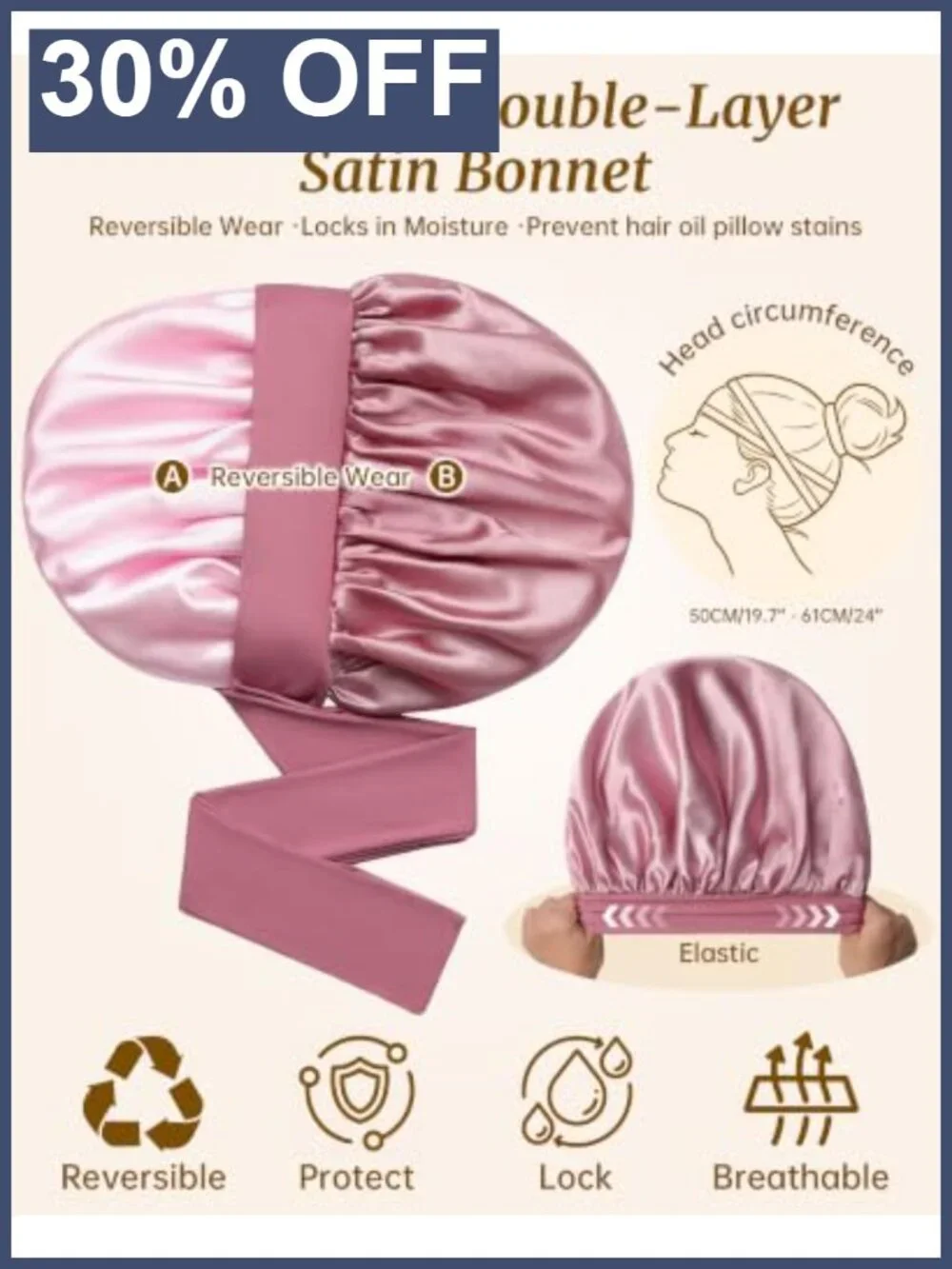 Double Layer Satin Bonnet for Sleeping, Hair Bonnet for Curly Hair, Silk Night